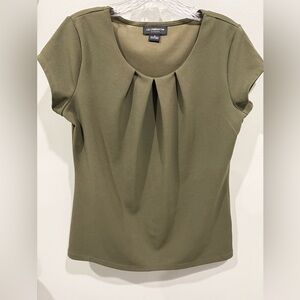 Liz Claiborne Olive Green Pleated Cap-Sleeve Top